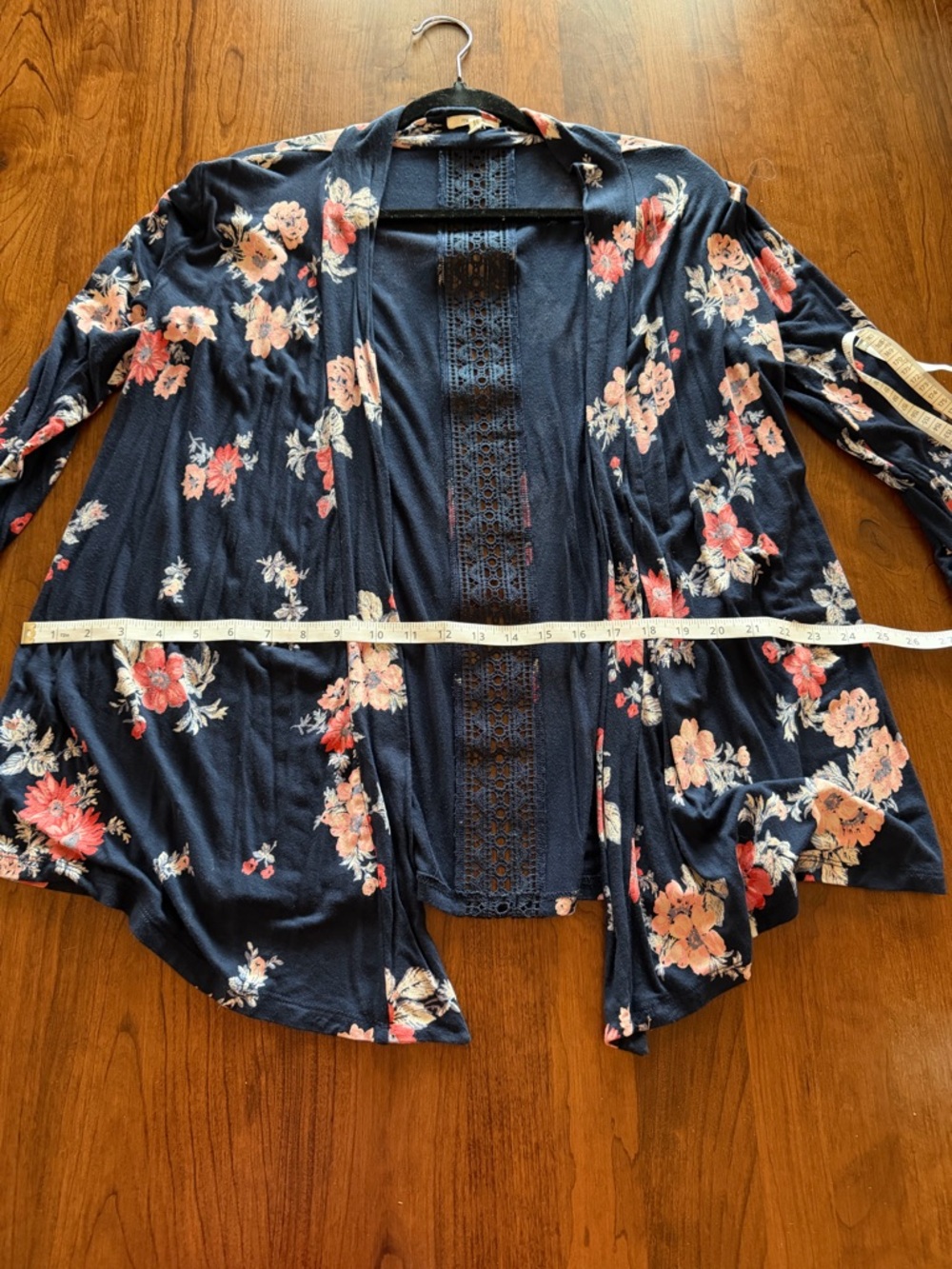 Maurices Navy Cardigan with Coral Floral Accent and Lace Back - Size S (fits M) - Picture 6 of 7